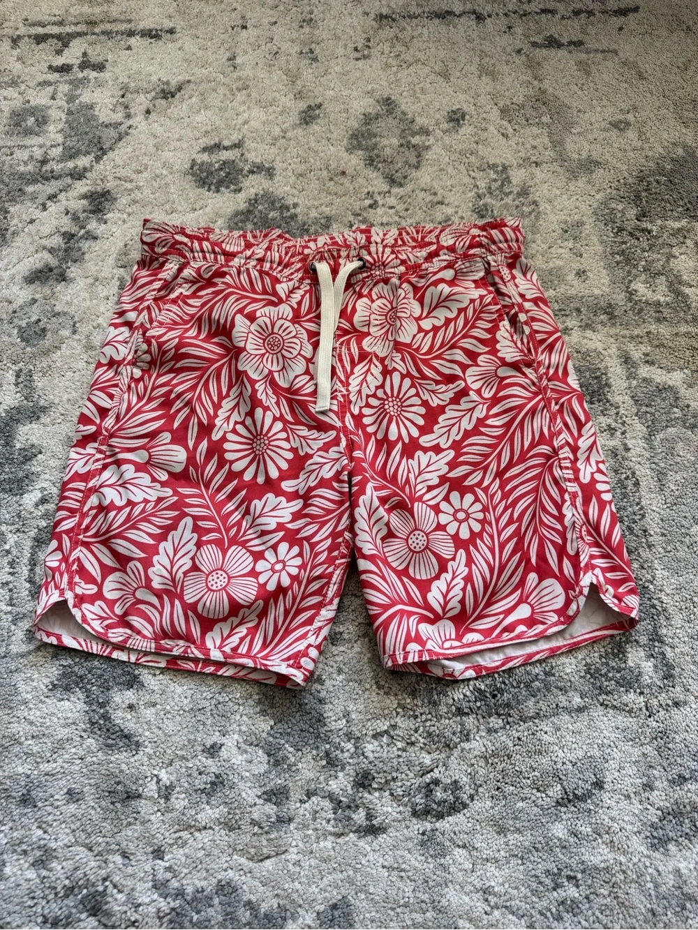 Fair Harbor Red and White Floral Swim Trunks